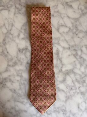 Ermenegildo Zegna Pink and Gold Geometric 100% Silk Tie
